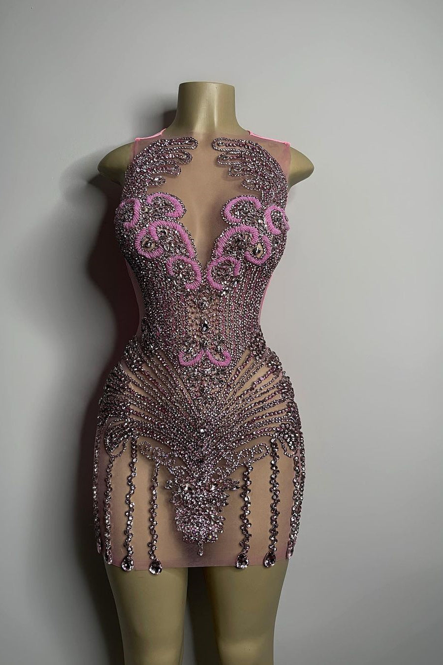 Sequined Mermaid Jewel Jersey Beading Sleeveless Mini Rhinestone Party Dress Main image