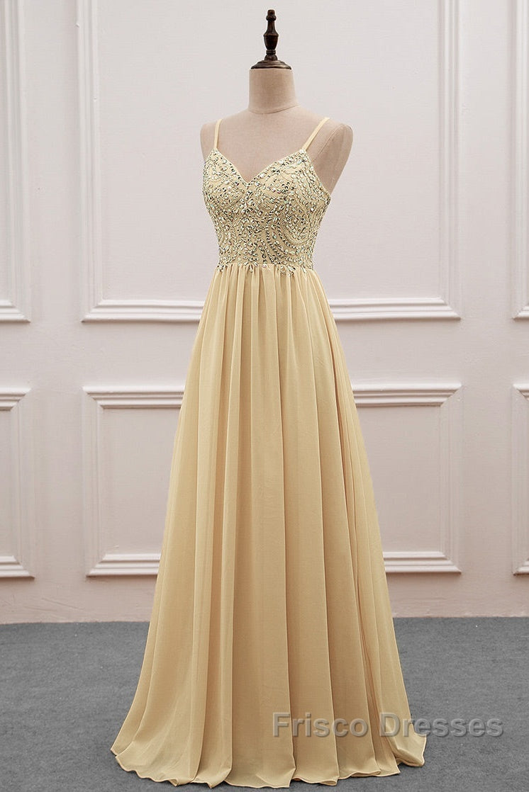 Sequined Spaghetti Straps Chiffon Long Formal Prom Dress