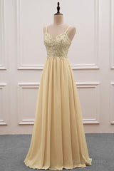 Sequined  Spaghetti Straps Chiffon Long Prom Dresses