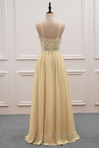 Sequined Spaghetti Straps Chiffon Long Formal Prom Dress