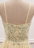 Sequined Spaghetti Straps Chiffon Long Formal Prom Dress