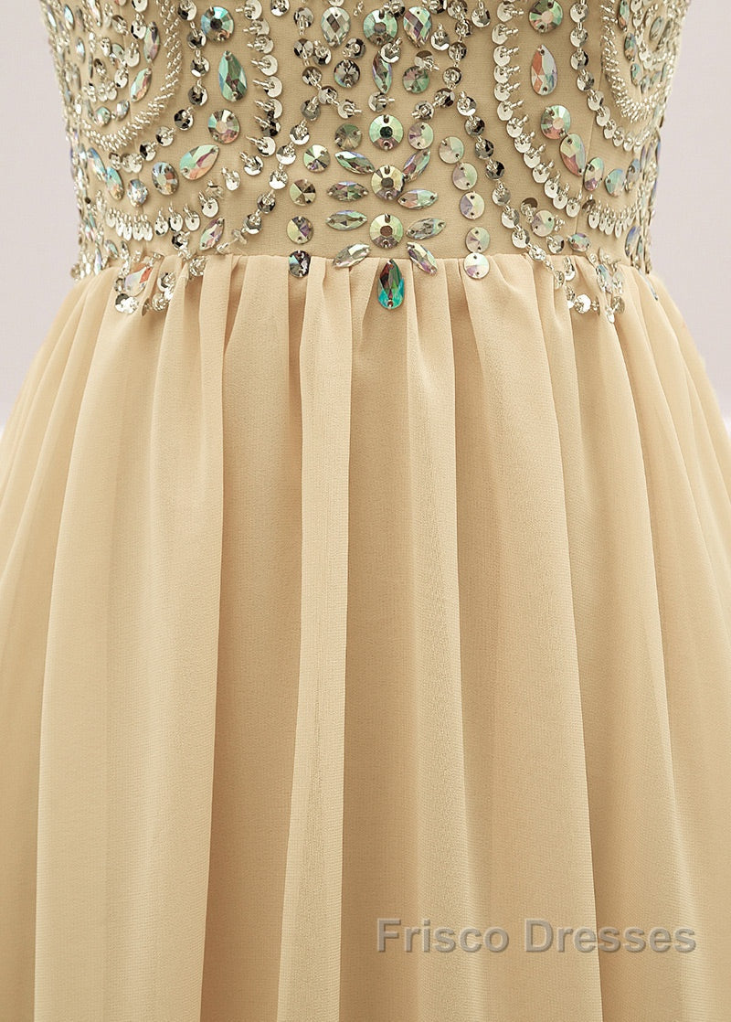 Sequined Spaghetti Straps Chiffon Long Formal Prom Dress