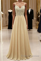 Sequined Spaghetti Straps Chiffon Long Formal Prom Dress