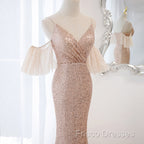 Sequins And Tulle Mermaid Long Party Dress Formal Prom Dress, Off Shoulder Formal Dress
