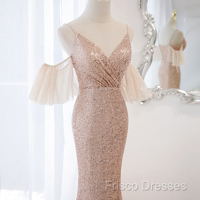 Sequins And Tulle Mermaid Long Party Dress Formal Prom Dress, Off Shoulder Formal Dress