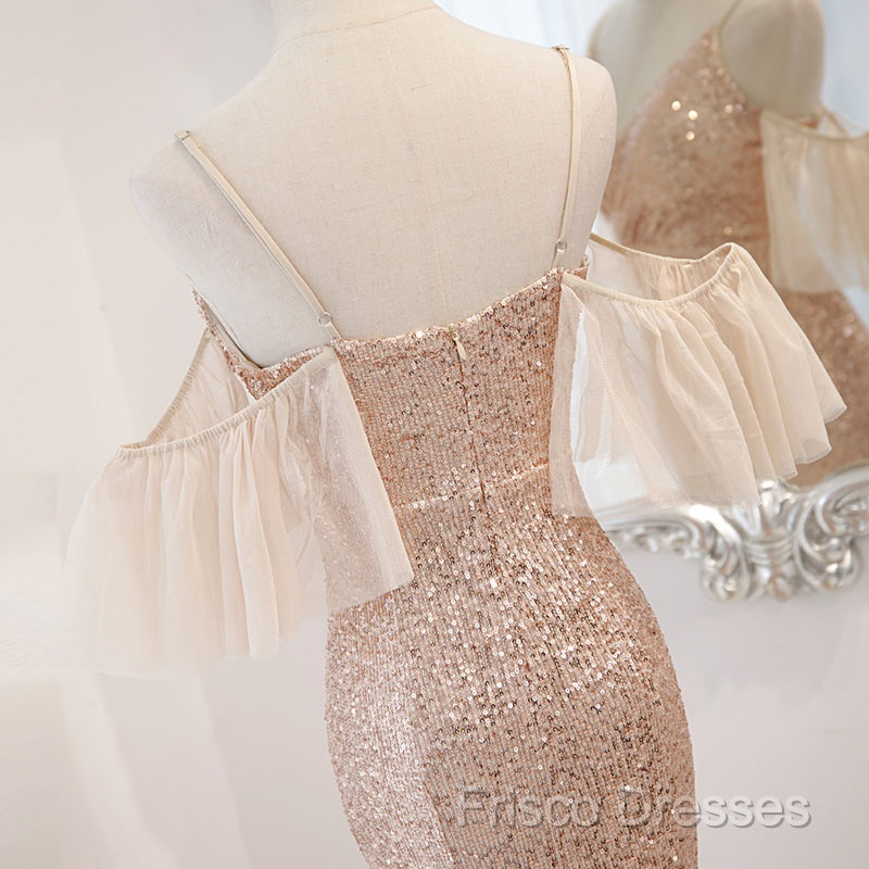 Sequins And Tulle Mermaid Long Party Dress Formal Prom Dress, Off Shoulder Formal Dress