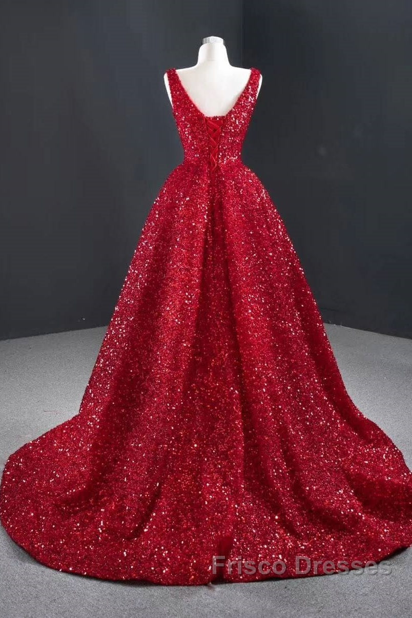 Sequins Asymmetrical Red Evening Dress Sleeveless Deep-V Formal Prom Formal Dress Secondary image