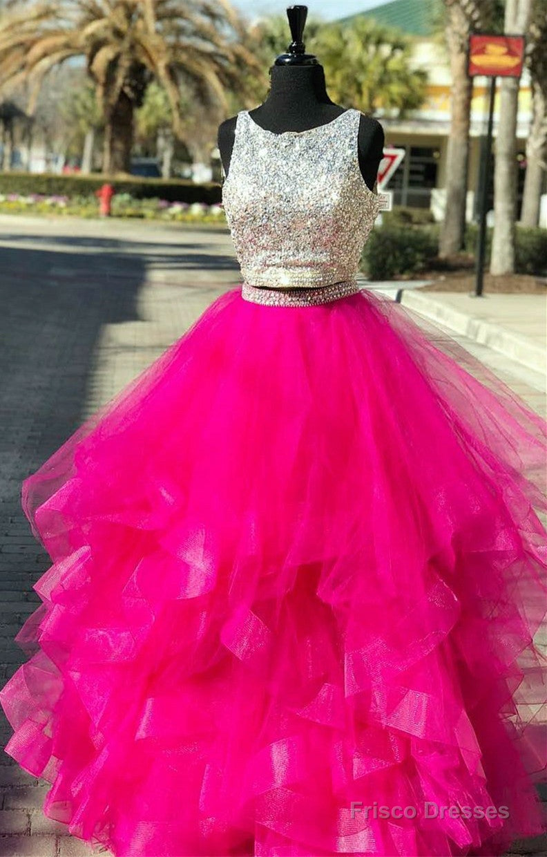 Sequins Beaded Keyhole Back Ruffles Prom Two Piece Dresses Secondary image