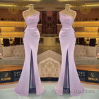 Sequins Formal Dress Light Purple Mermaid Formal Prom Dress Long Slit Strapless