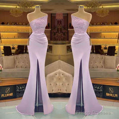 Sequins Formal Dresses Light Purple Mermaid Prom Dress Long Slit Strapless