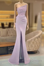 Sequins Formal Dress Light Purple Mermaid Formal Prom Dress Long Slit Strapless