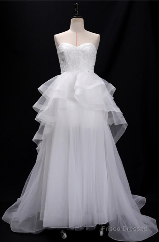 Sequins Lace Strapless Ruffled Ballgown Wedding Dress With Train Main image