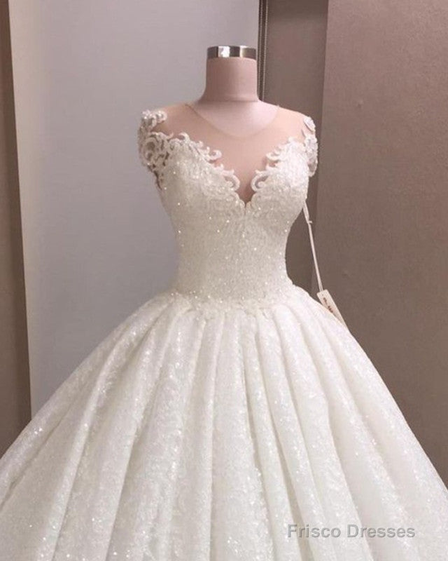 Sequins Lace Wedding Dress Ball Gown Scoop Neck Secondary image