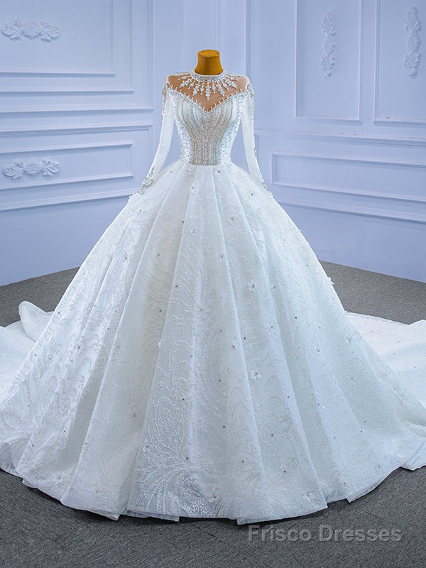 Sequins Long Sleeve Crystal Beading Appliques Wedding Dress Main image