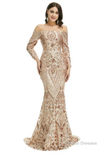 Sequins Mermaid Long Sleeves Off the Shoulder Evening Dresses