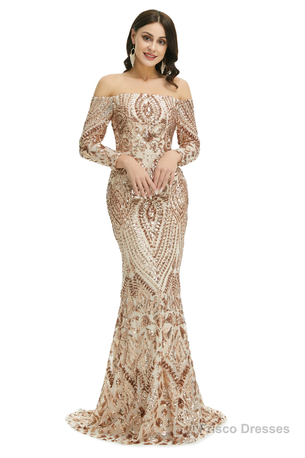 Sequins Mermaid Long Sleeves Off the Shoulder Evening Dresses