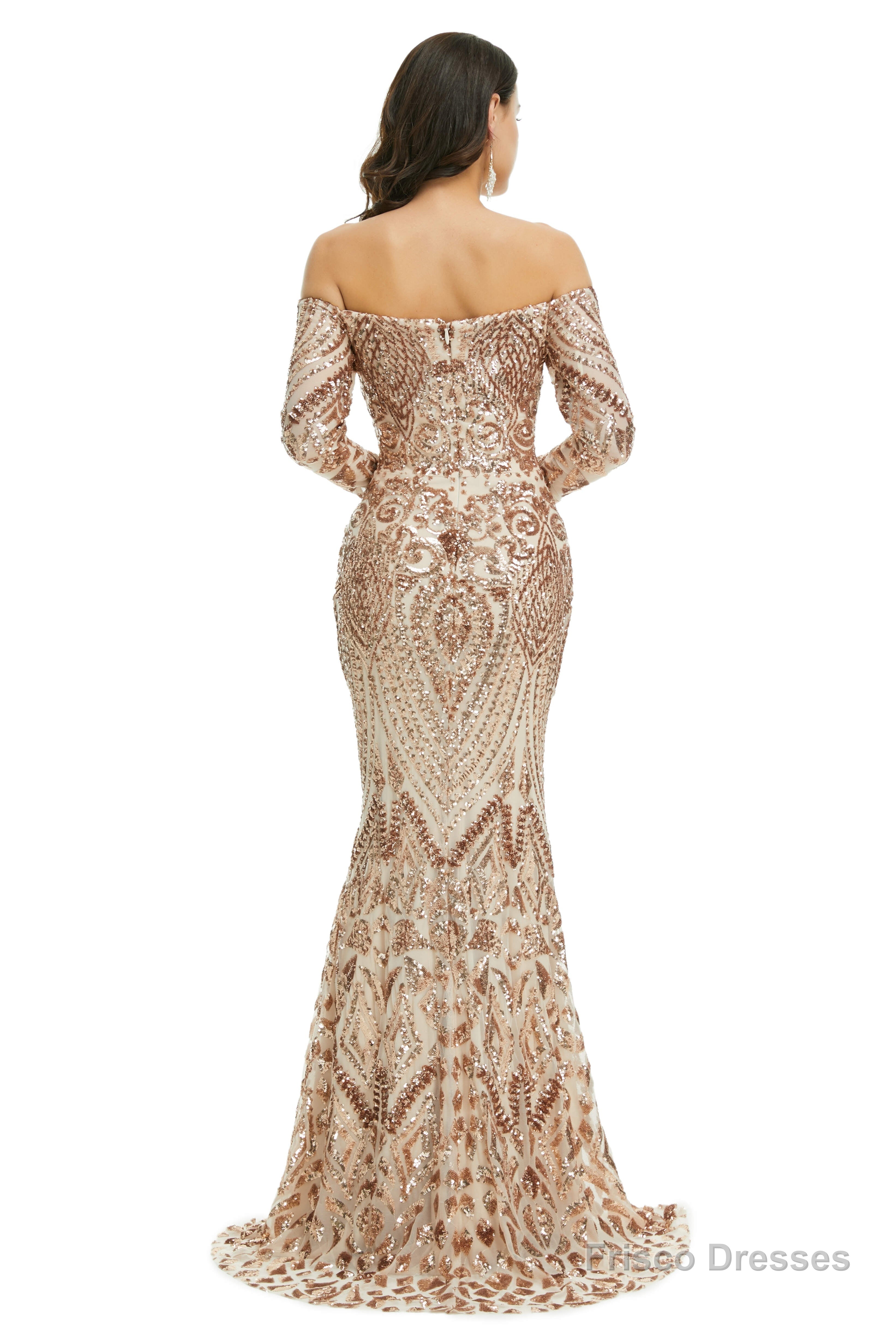 Sequins Mermaid Long Sleeves Off the Shoulder Evening Dresses