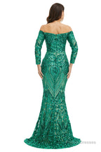 Sequins Mermaid Long Sleeves Off the Shoulder Evening Dresses