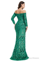 Sequins Mermaid Long Sleeves Off the Shoulder Evening Dresses