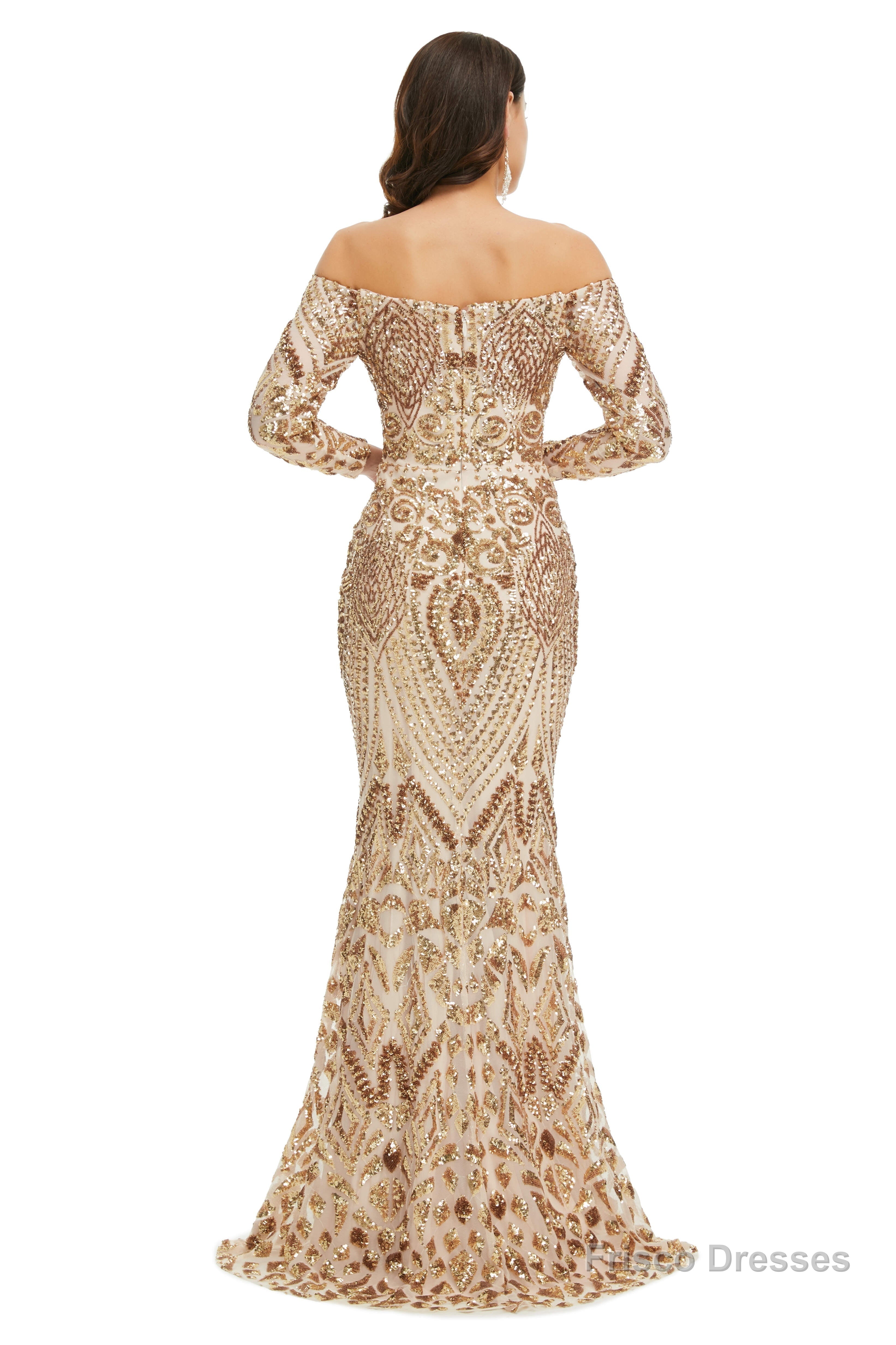 Sequins Mermaid Long Sleeves Off the Shoulder Evening Dresses