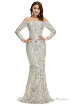 Sequins Mermaid Long Sleeves Off the Shoulder Evening Dresses