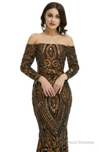 Sequins Mermaid Long Sleeves Off the Shoulder Evening Dresses