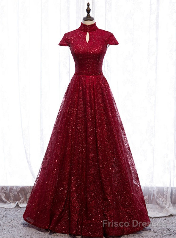 Sequins Tulle High Neck Cap Sleeve Backless Prom Dress Main image