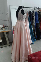 Sequins V-Neck Floor Length Satin Formal Prom Dress