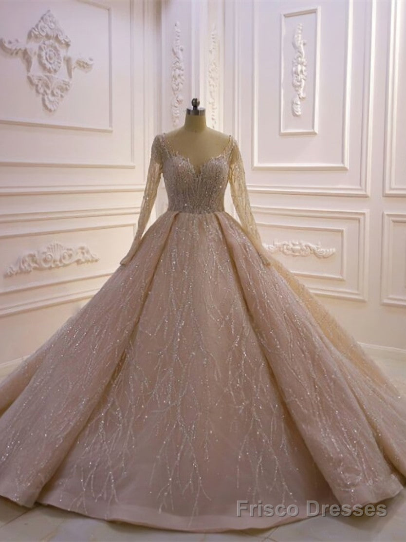 Sequins V-neck Long Sleeve Beading Wedding Dress Main image