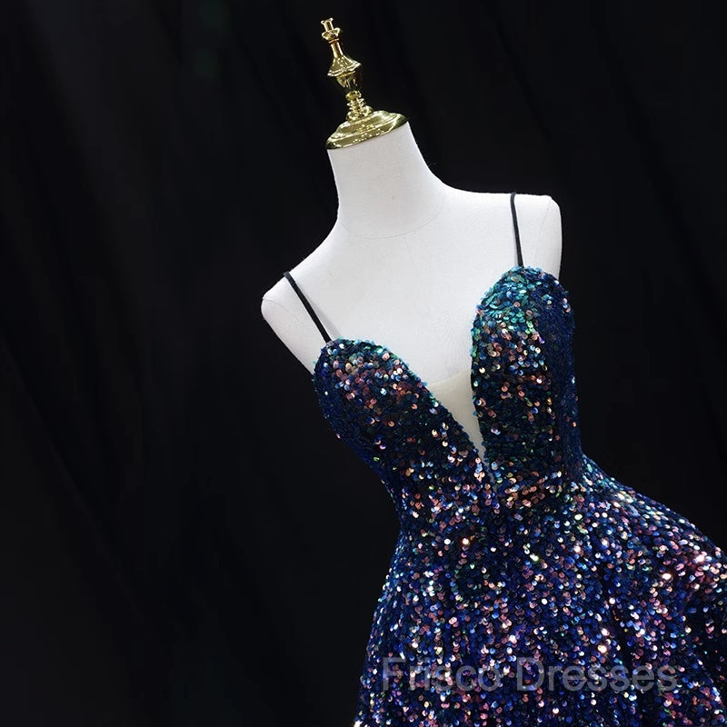 Sequins V-Neckline Short Straps Homecoming Dress, Short Sequins Formal Prom Dress
