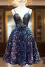 Sequins V-Neckline Short Straps Homecoming Dress, Short Sequins Formal Prom Dress