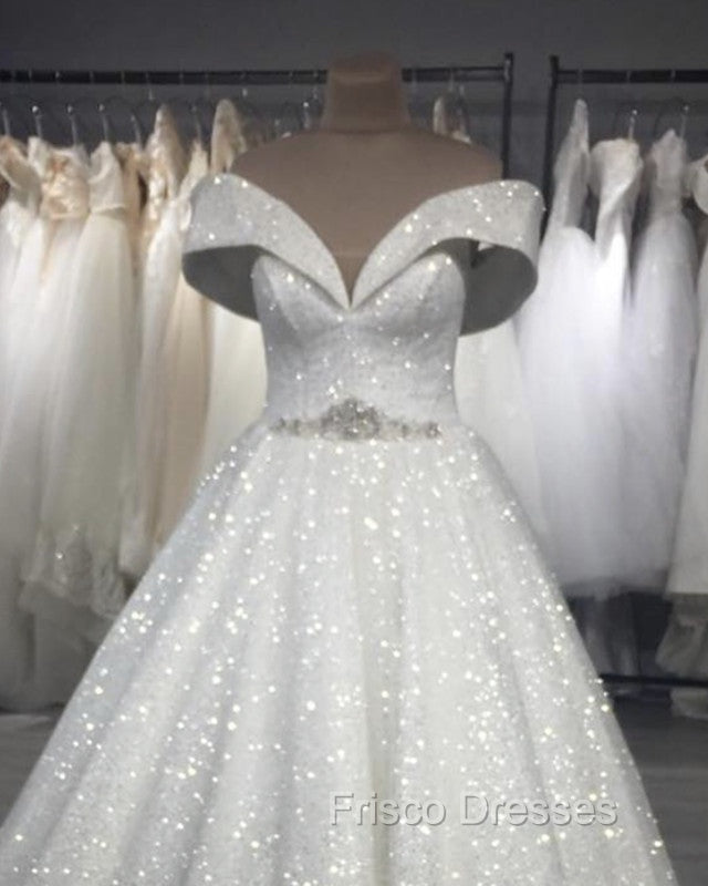 Sequins Wedding Dress Off The Shoulder Crystal Belt Secondary image