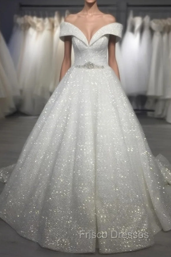 Sequins Wedding Dress Off The Shoulder Crystal Belt Main image