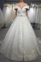 Sequins Wedding Dress Off The Shoulder Crystal Belt