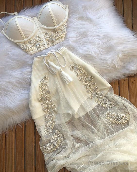 Sexy 2 Pieces White Tulle Prom Dresses Main image