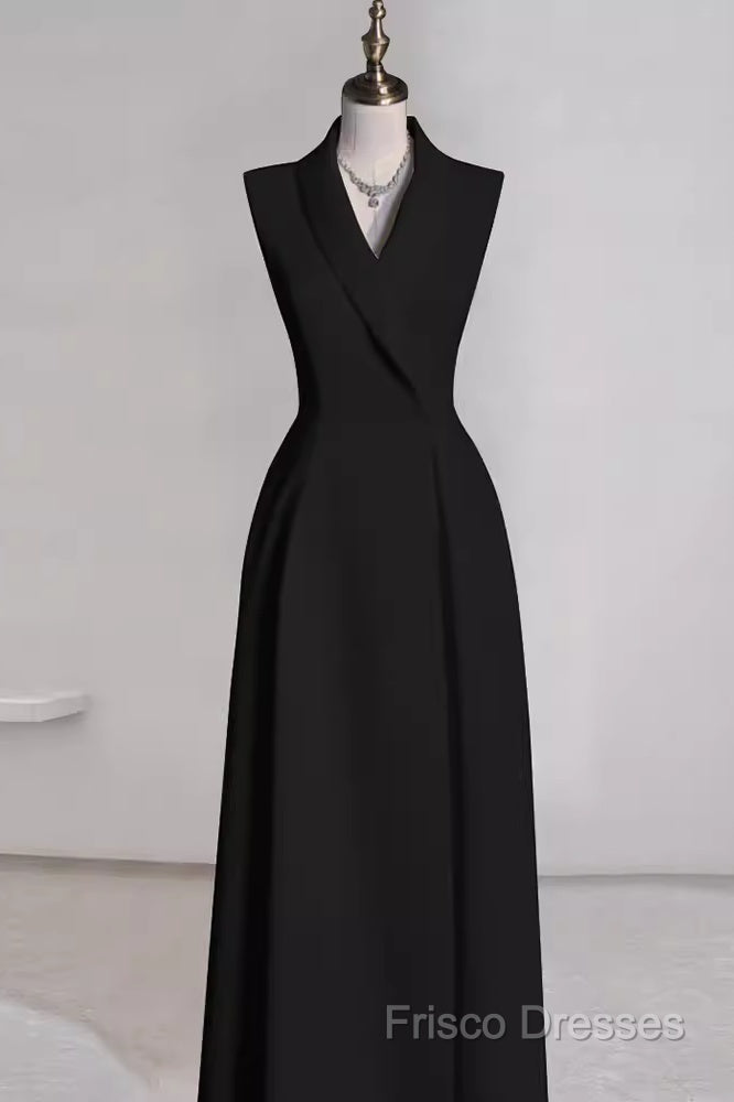 Sexy A Line Black Satin Party Dress Long Formal Prom Dress Secondary image