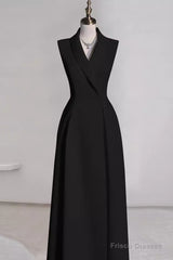 Sexy A Line Black Satin Party Dresses Long Prom Dresses