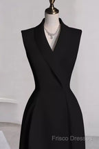Sexy A Line Black Satin Party Dress Long Formal Prom Dress