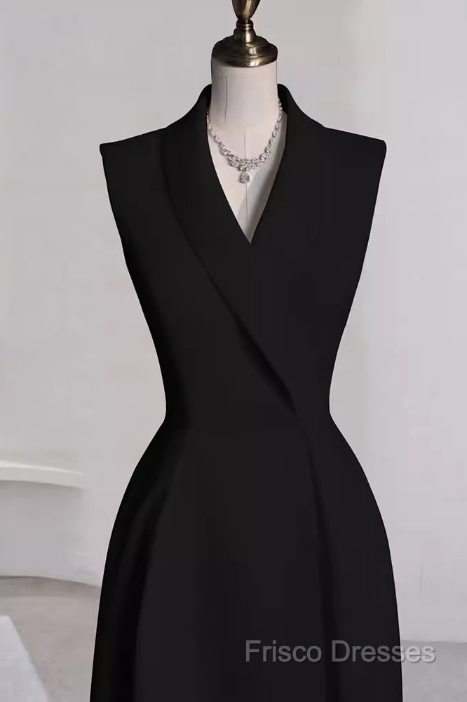 Sexy A Line Black Satin Party Dress Long Formal Prom Dress