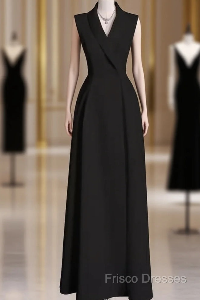 Sexy A Line Black Satin Party Dress Long Formal Prom Dress Main image