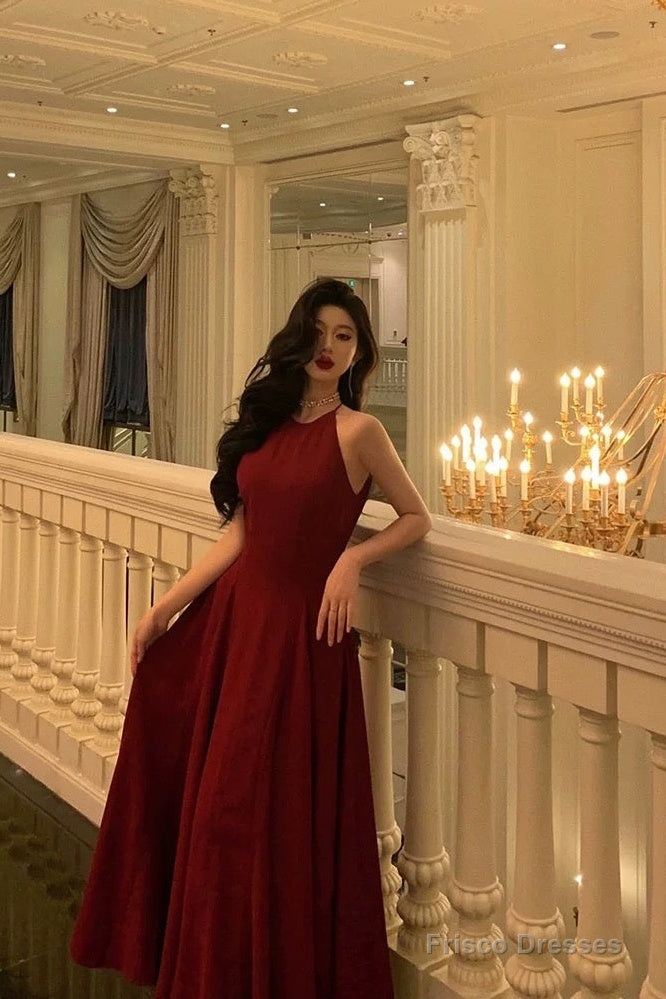 Sexy A Line Boat Neckline Sleeveless Burgundy Ankle Length Prom Dresses Birthday Outfits Secondary image