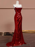 Sexy Mermaid Burgundy Sequin Long Prom Dress
