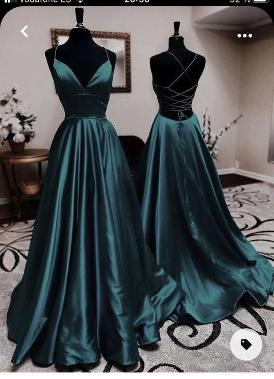 Sexy A Line Dark Green Satin Backless Prom Dresses 21Th Birthday Outfit Secondary image