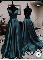 Sexy A Line Dark Green Satin Backless Prom Dresses 21Th Birthday Outfit