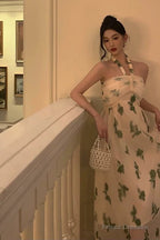 Sexy A Line Halter Floral Prom Dresses Birthday Outfits Evening Gown