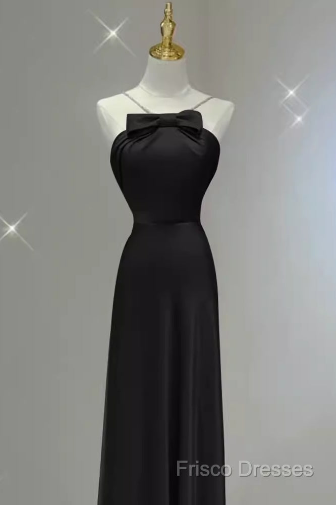 Sexy A Line Halter Long Black Satin Formal Prom Dress Secondary image