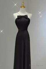 Sexy A Line Halter Long Black Satin Prom Dress