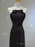 Sexy A Line Halter Long Black Satin Formal Prom Dress
