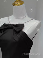 Sexy A Line Halter Long Black Satin Formal Prom Dress