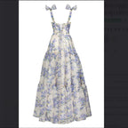 Sexy A Line Long Blue Floral Prom Dress Blue And White Party Dresses